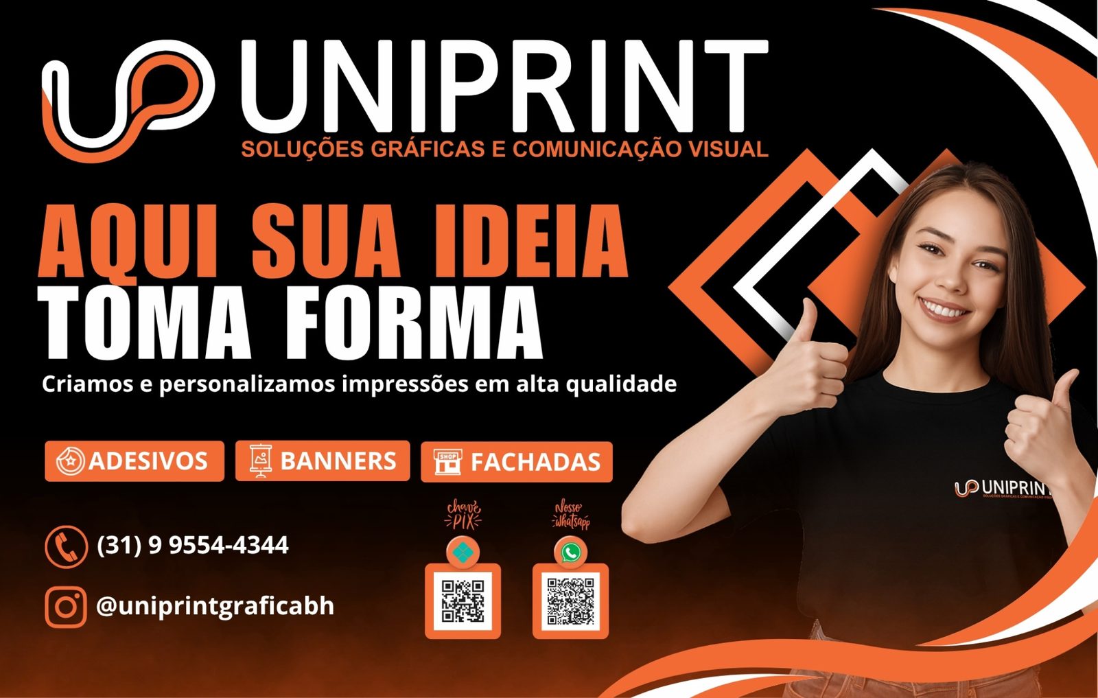 Peça promocional da UniPrint com comunicação visual forte